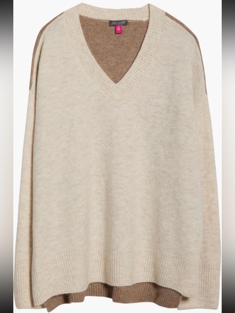 Vince Camuto Women's IX Beige Brown Colorblock V-Neck Knit Pullover Sweater
NWT